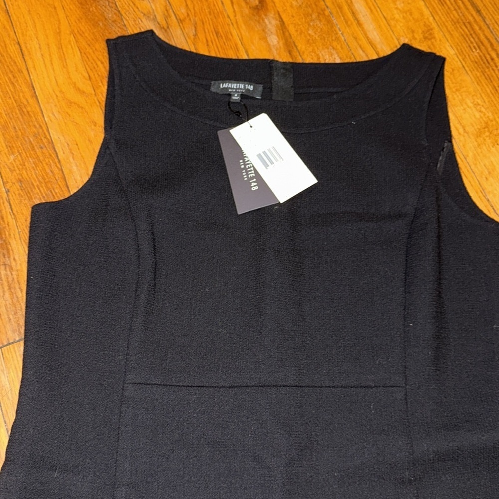 NWT Lafayette 148 crepe bateau neck shift dress 100% wool black size 8 office - Picture 3 of 9